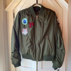 Topshop Olive Green Patch Bomber Jacket